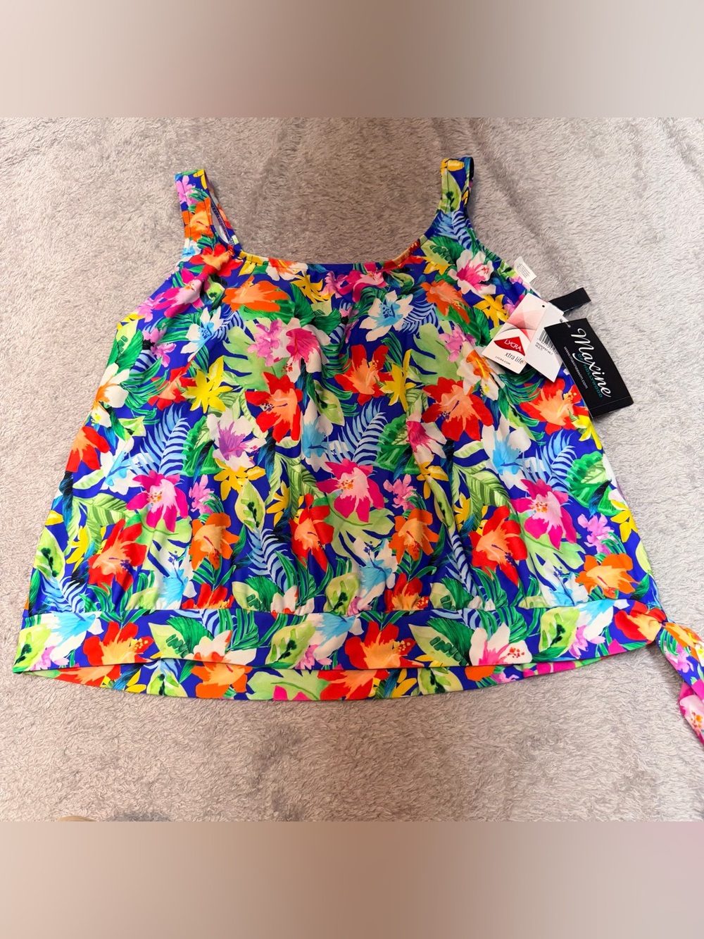 Maxine of Hollywood Royal Blue Tropical Floral Tie-Hem Tank
